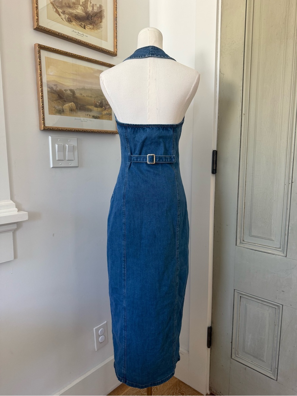 NWT Commense Cotton Denim Midi Halter Button Down Dress - Picture 6 of 8